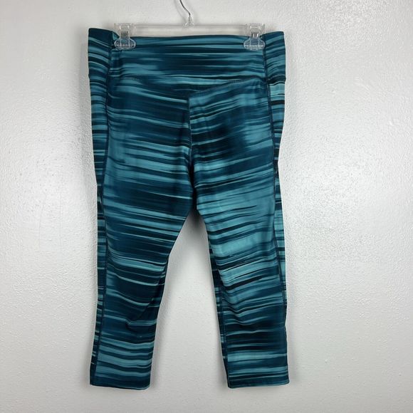 Nike Leggings Women Large Green Striped Legend Pant Dri-Fit Cropped Activewear - Picture 13 of 13